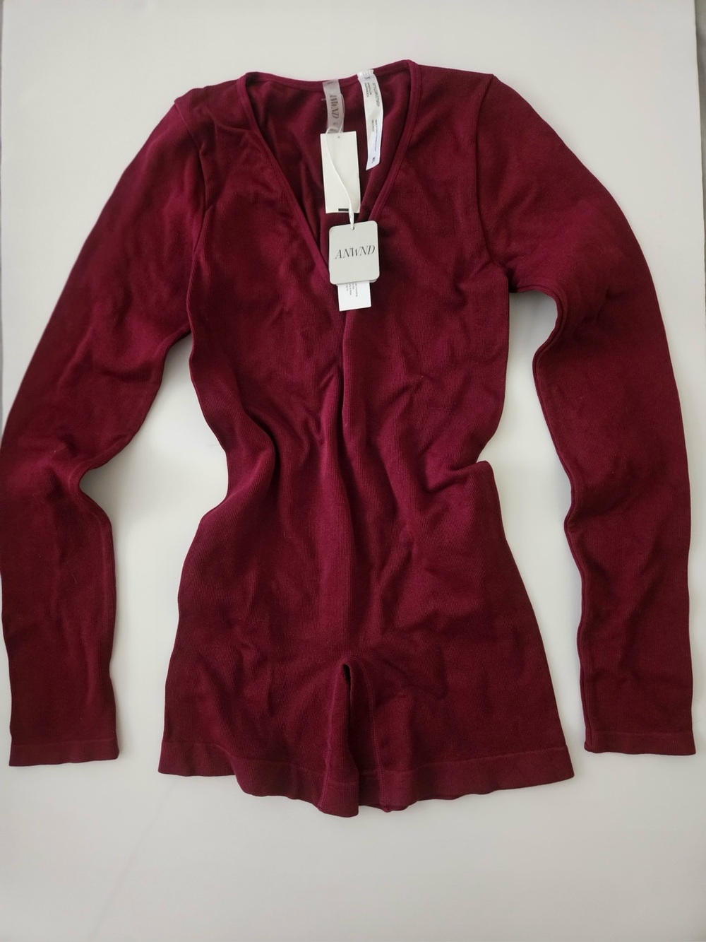 Cashmere Blend V-Neck Long Sleeve active wear romper in Burgundy